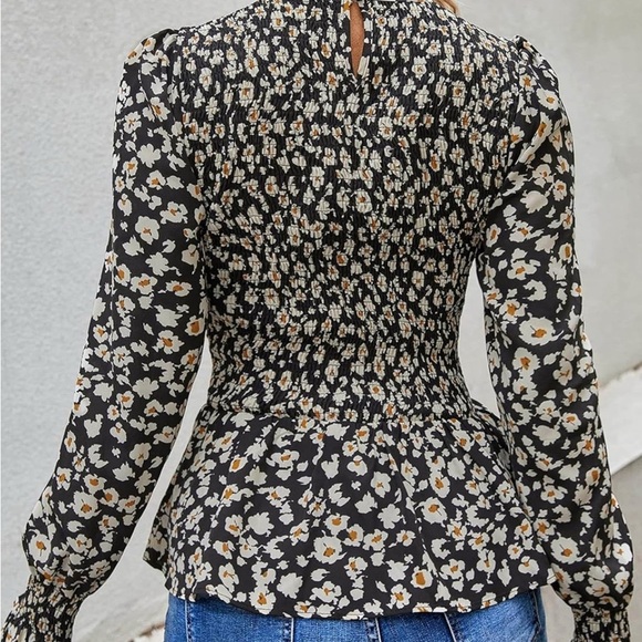 Floral Black and Cream Women's Top - Picture 2 of 7